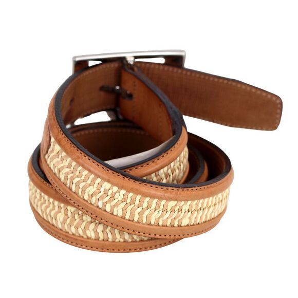 Tommy Bahama Spain TAN BROWN GENUINE LEATHER 1 1/8"Wd STRAW BRAIDED BELT M (D88 - Picture 3 of 12